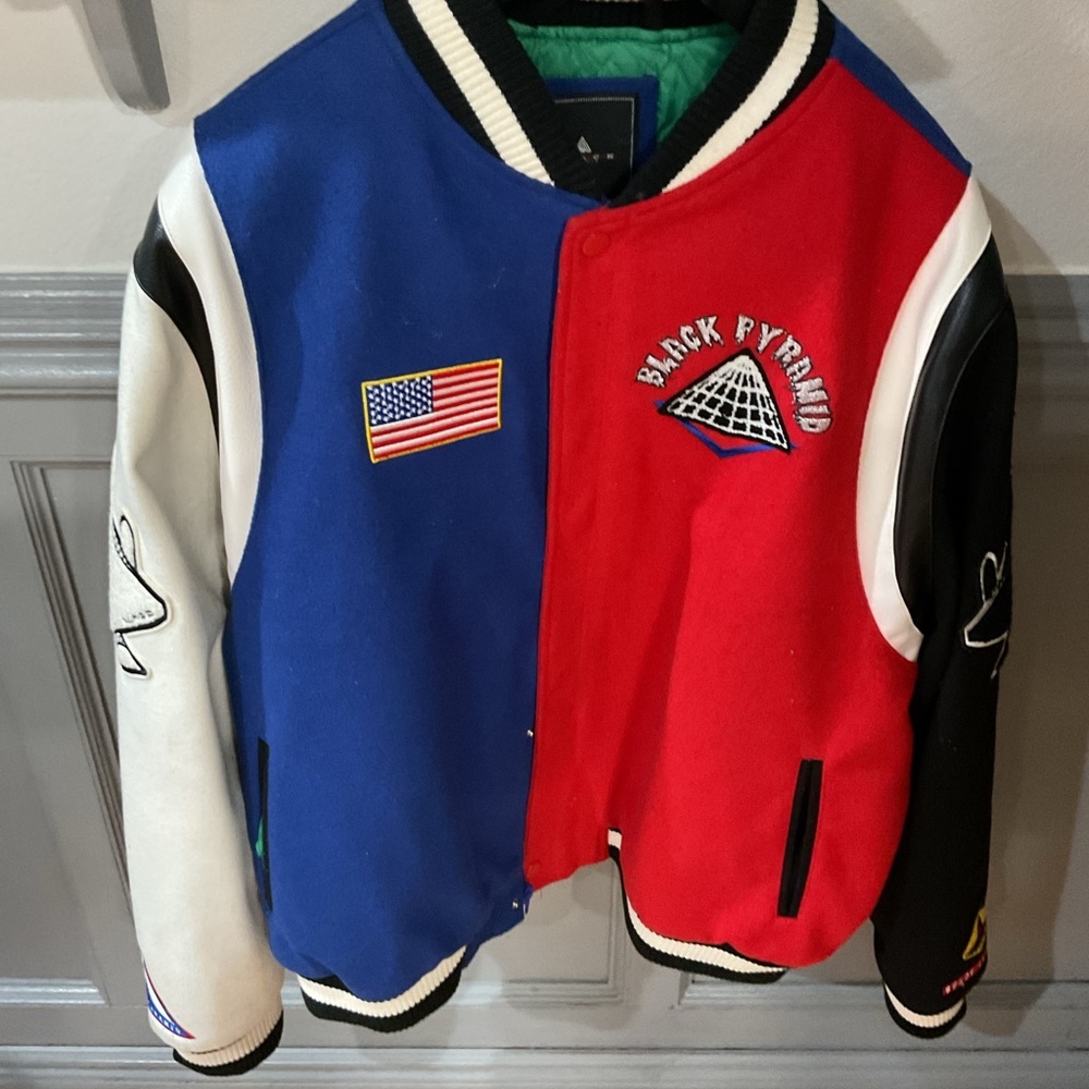 Black Pyramid Red & Black Embroidered Logo Varsity Jacket